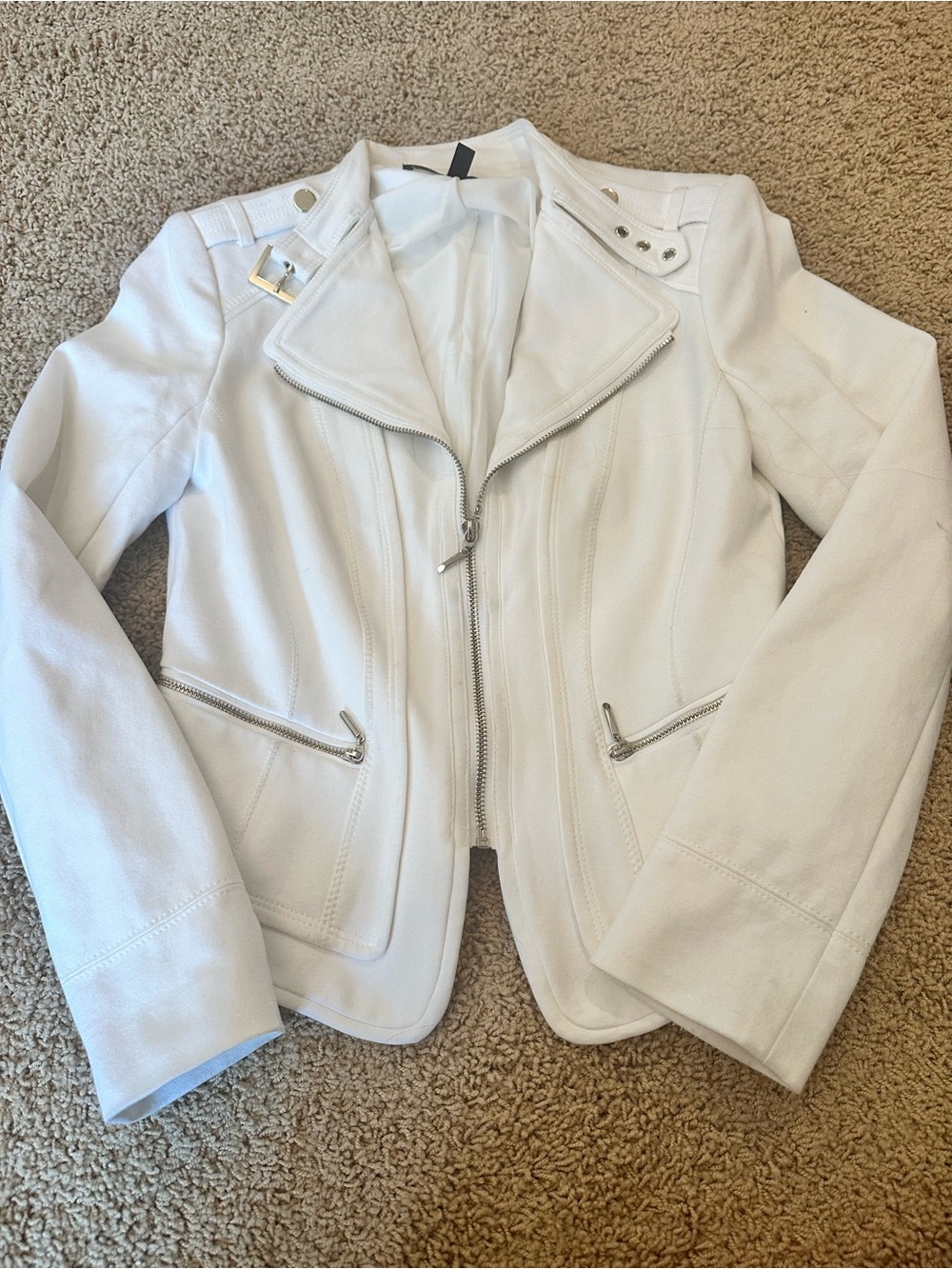 White House Black Market White Asymmetrical Zip Moto Jacket